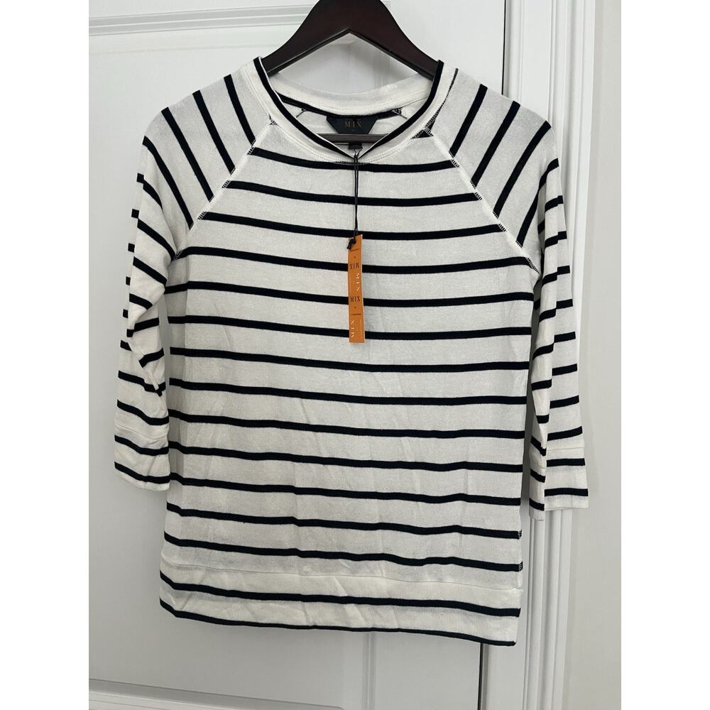 Mix By 41 Hawthorn Sz. XS Sweater Pullover Stripe 3/4 Sleeve Semi Sheer NWT